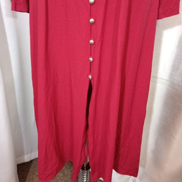 Christie & Jill Vintage Maxi, Dress, Red ButtonUp, V-Neck, Long Sleeve, 10 - Picture 13 of 15